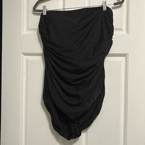 J. Crew Black Ruched Bandeau One Piece